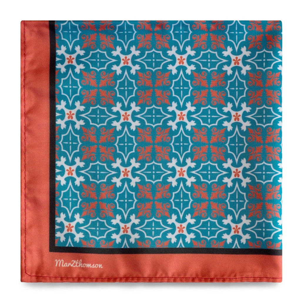 Peranakan-Tiles-Pocket-Square-J-Pocket-Squares-MarZthomson-Turquoise-with-Orange-trim