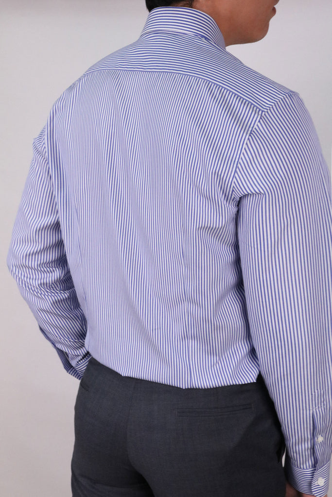 Blue-Long-Sleeves-Stripe-Shirt-Business-Shirt-Back