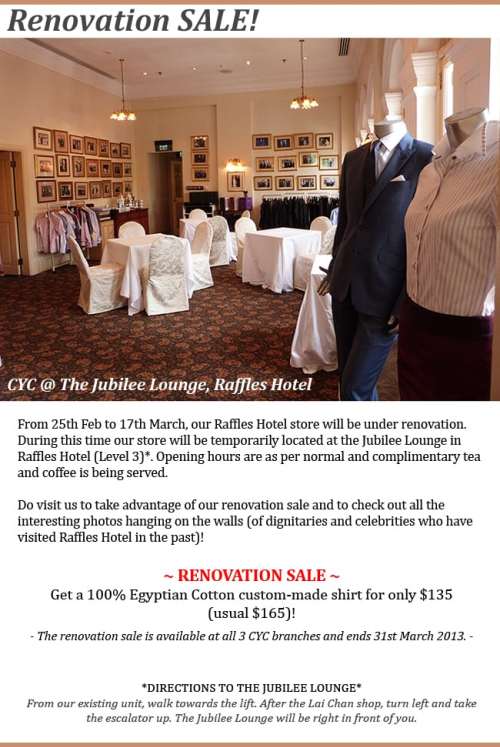 CYC Raffles Hotel temporarily located at the Jubilee Lounge
