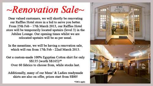 CYC Raffles Hotel – Renovation Sale!