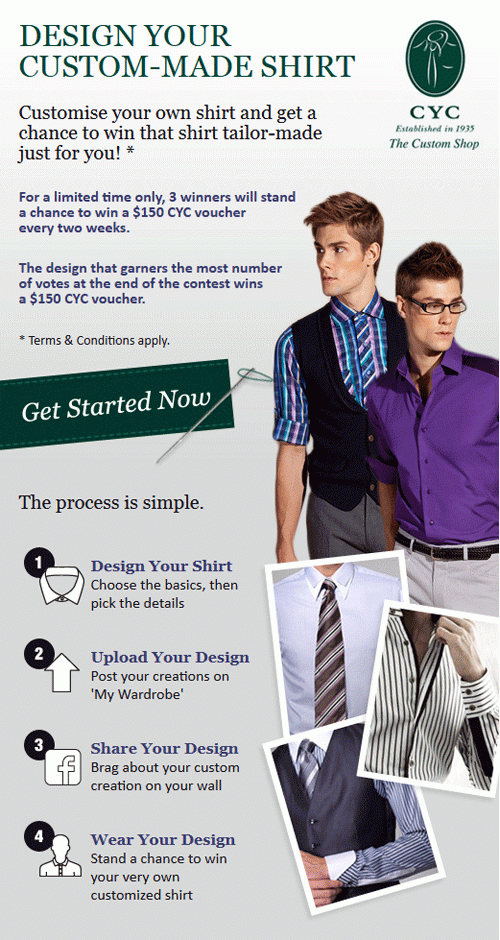 Design your custom-made shirt and stand to win a $150 CYC voucher!