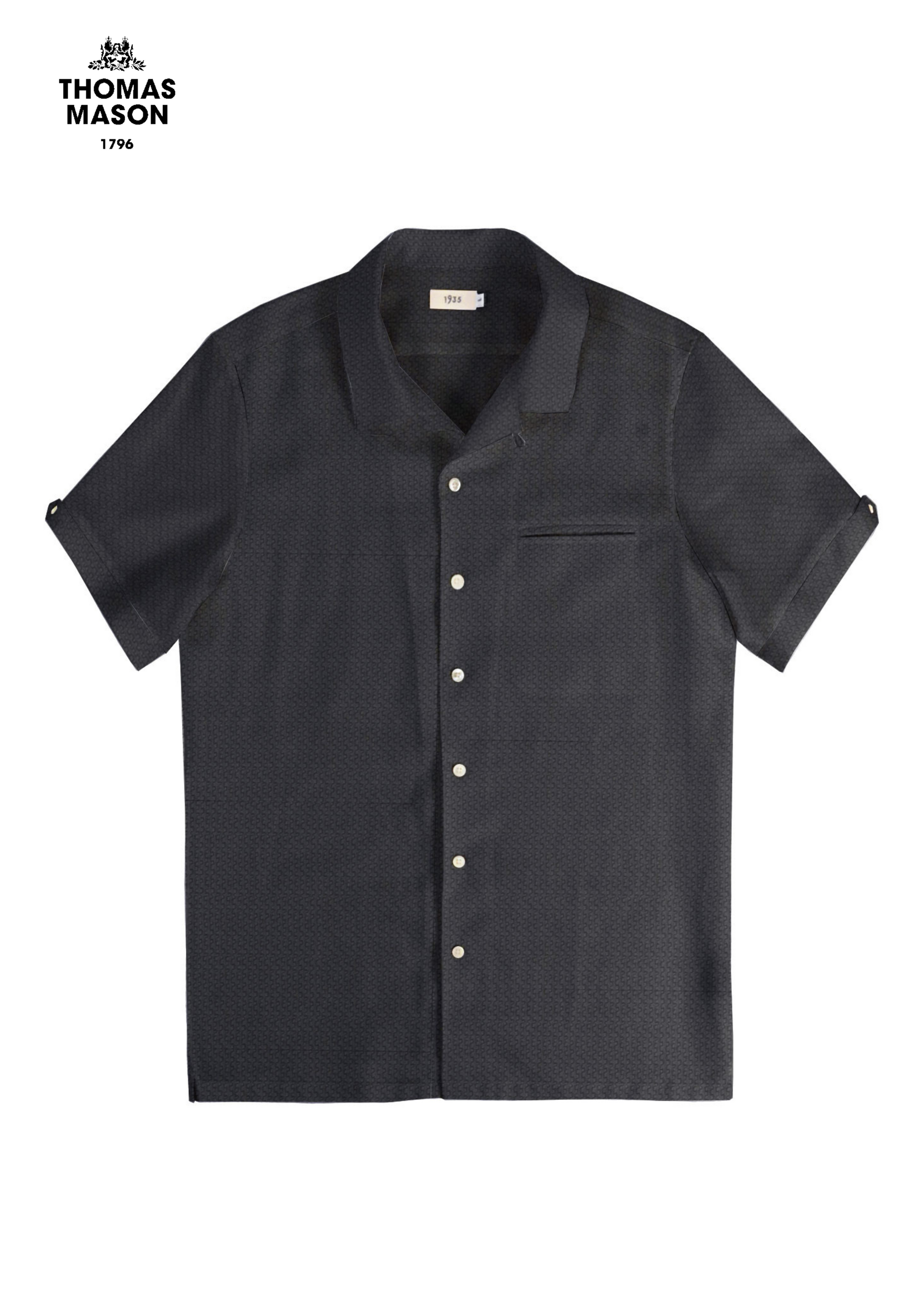 【BLACK】Seersucker shirt Black Seersucker Men's Short Sleeve Shirt