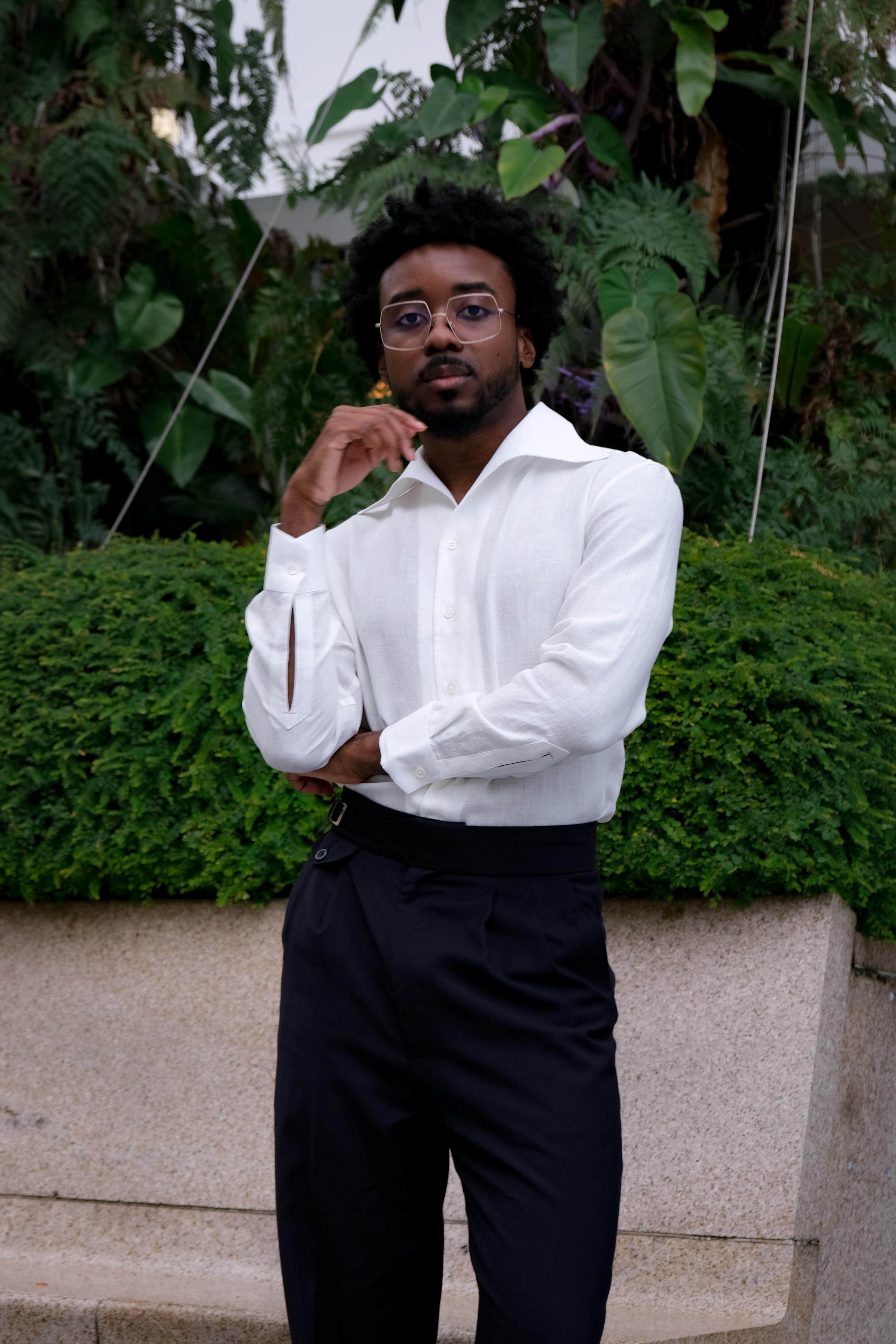 one piece collar dress shirt White Linen Widespread OPC Shirt