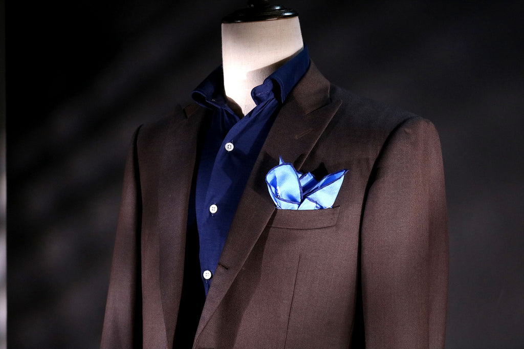 Loro-piana-tailored-brown-tasmanian-suit-with-blue-aquawool-shirt-by-CYC-tailor-Singapore