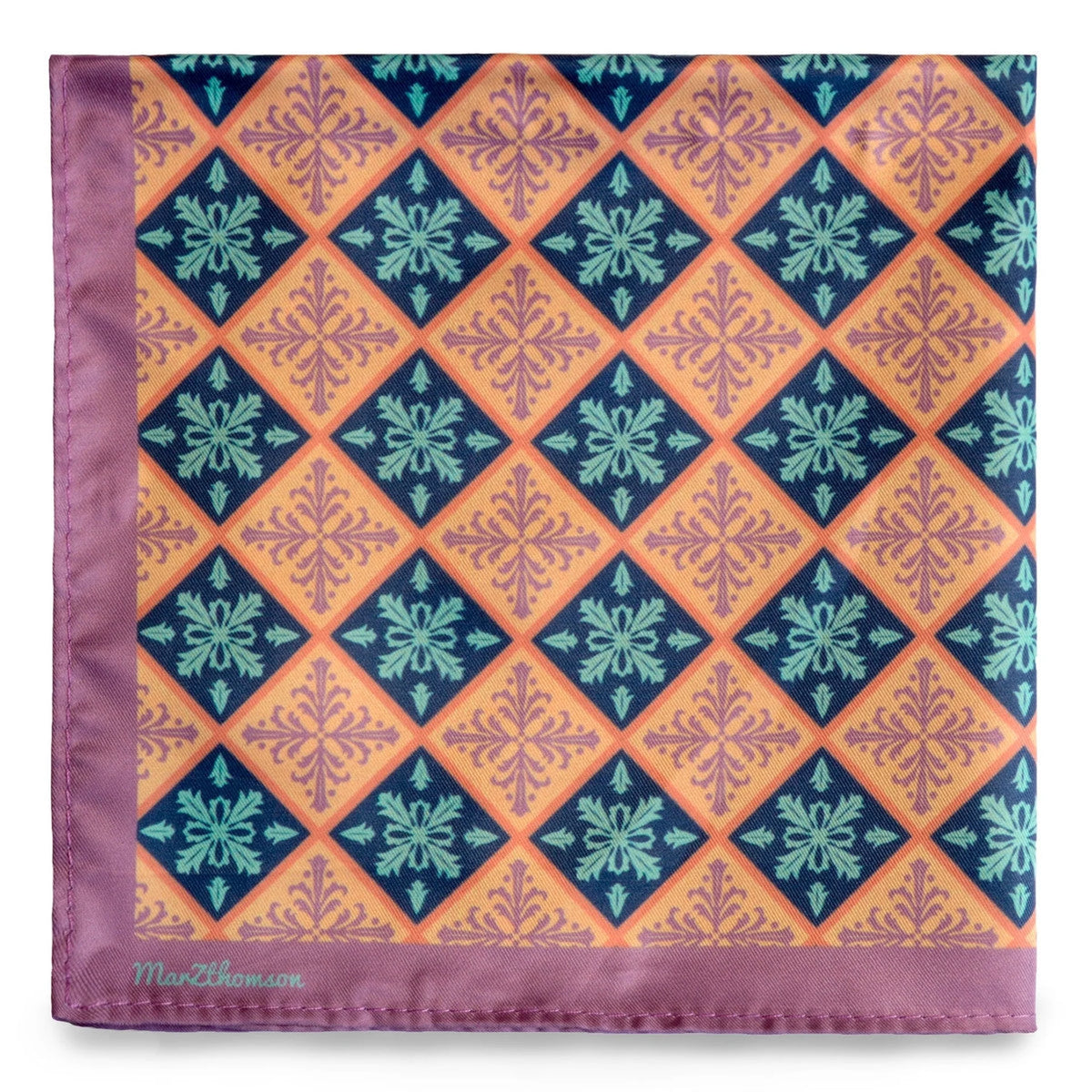 Peranakan Tiles Pocket Square in Light Orange and Light China Rose Tri
