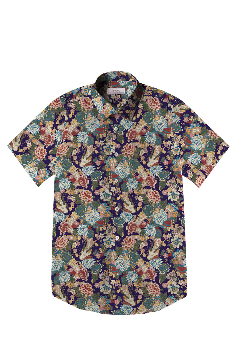 Gilded Garden Dragon Men's Printed Short Sleeve Shirt