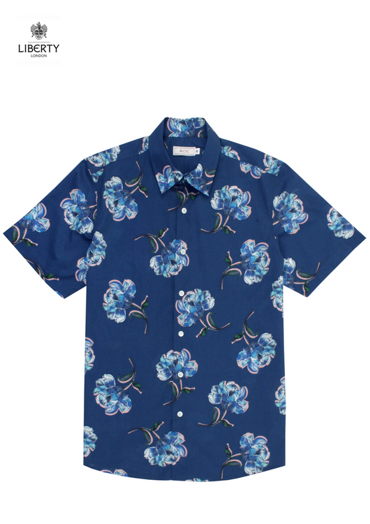 Painted Peony Men's Printed Short Sleeve Shirt