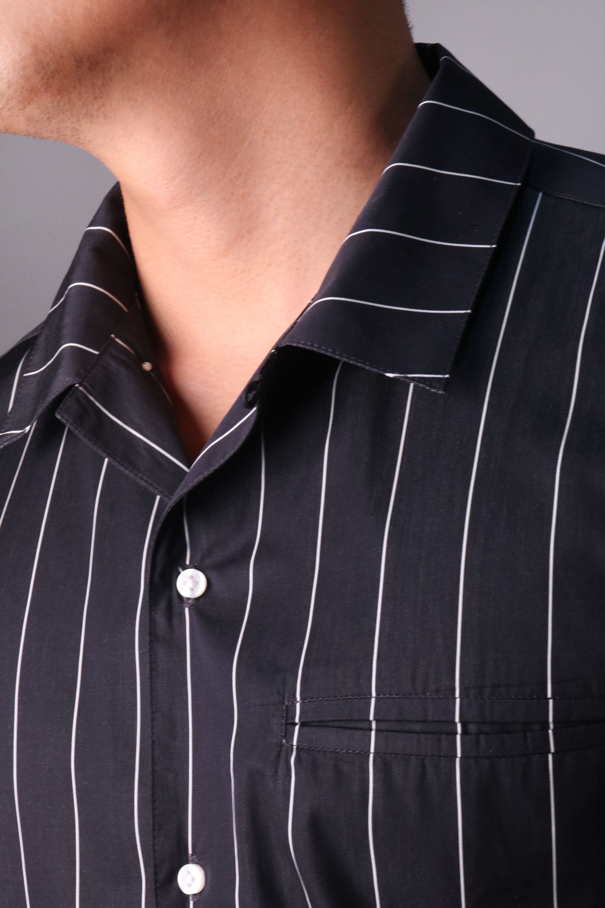 Black Pinstripe Men's Short Sleeve Shirt Black Pinstripe Men's Short Sleeve Shirt