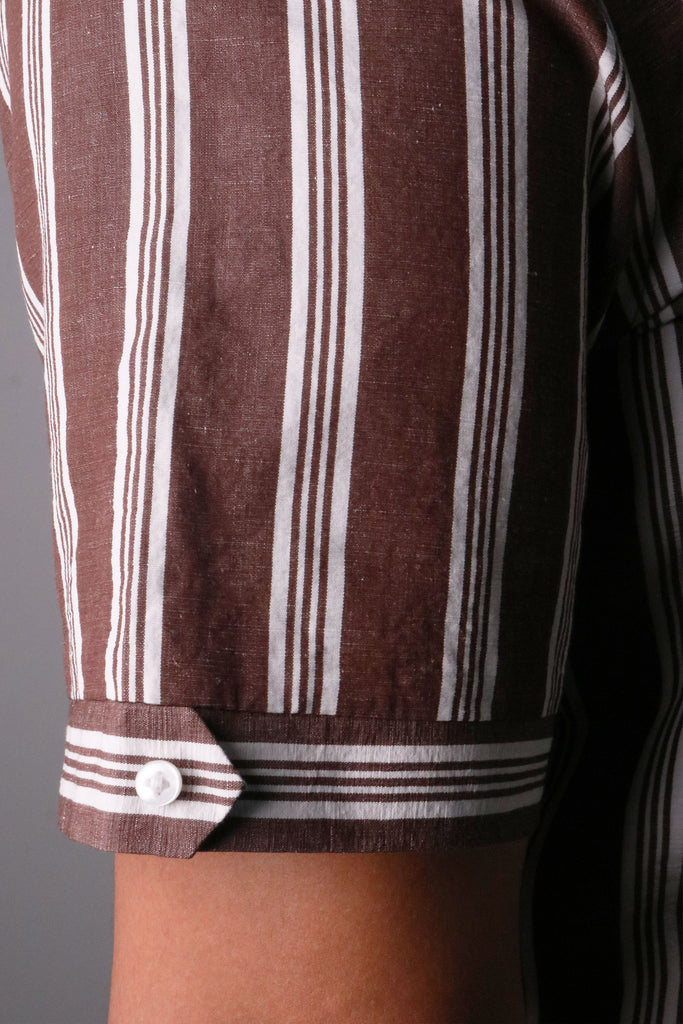 1935-by-cyc-coffee-brown-striped-short-sleeves-casual-shirt-close-up