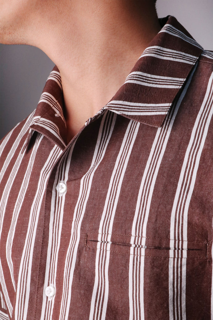 1935-by-cyc-coffee-brown-striped-short-sleeves-casual-shirt-collar