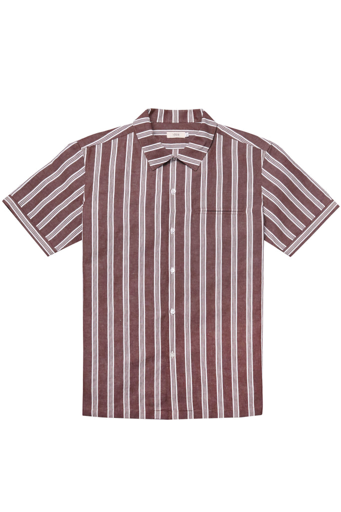1935-by-cyc-coffee-brown-striped-short-sleeves-casual-shirt-front-flat