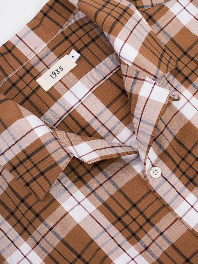 Albini-Brown-Seersucker-Check-Short-Sleeve-Shirt-Details