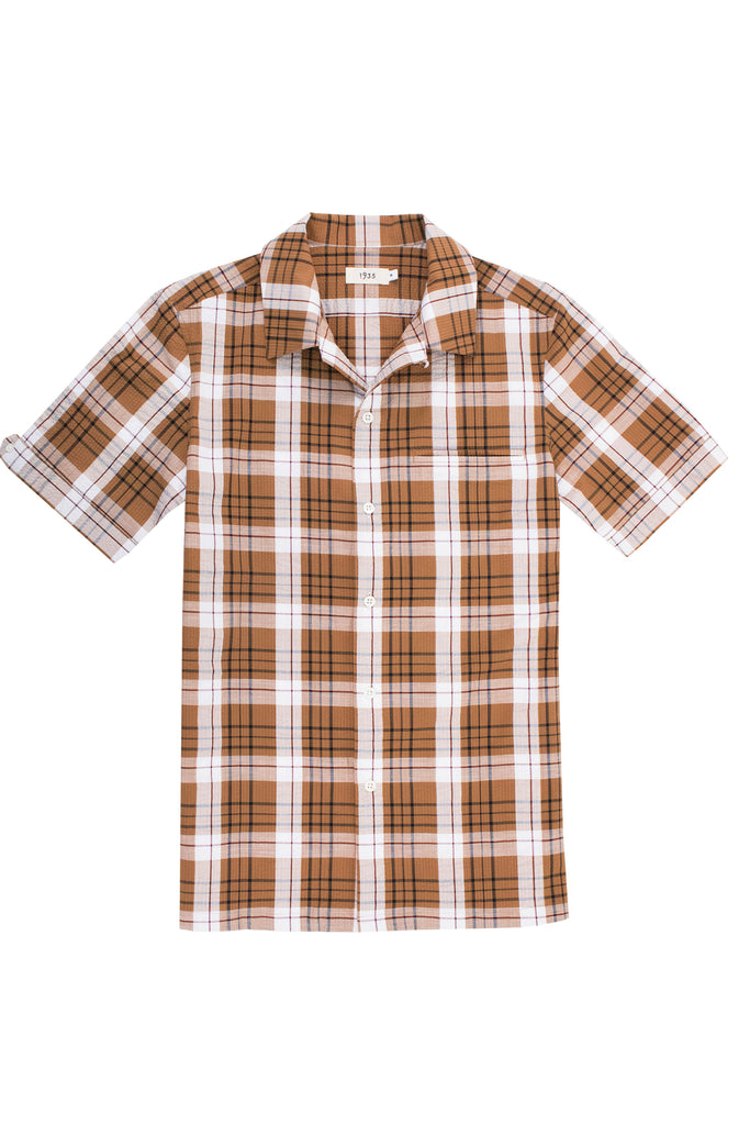Albini-Brown-Seersucker-Check-Short-Sleeve-Shirt