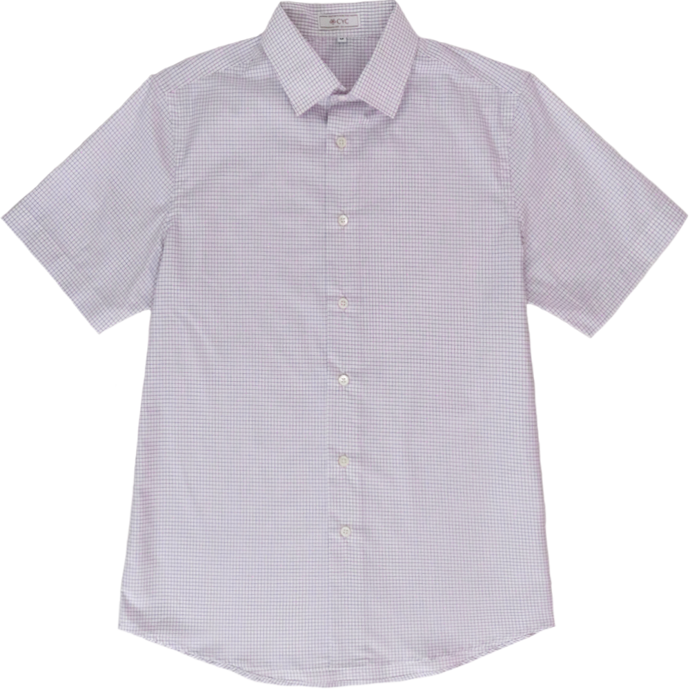 Albini-Lilac-Checked-Short-Sleeve-Shirt-Flatlay