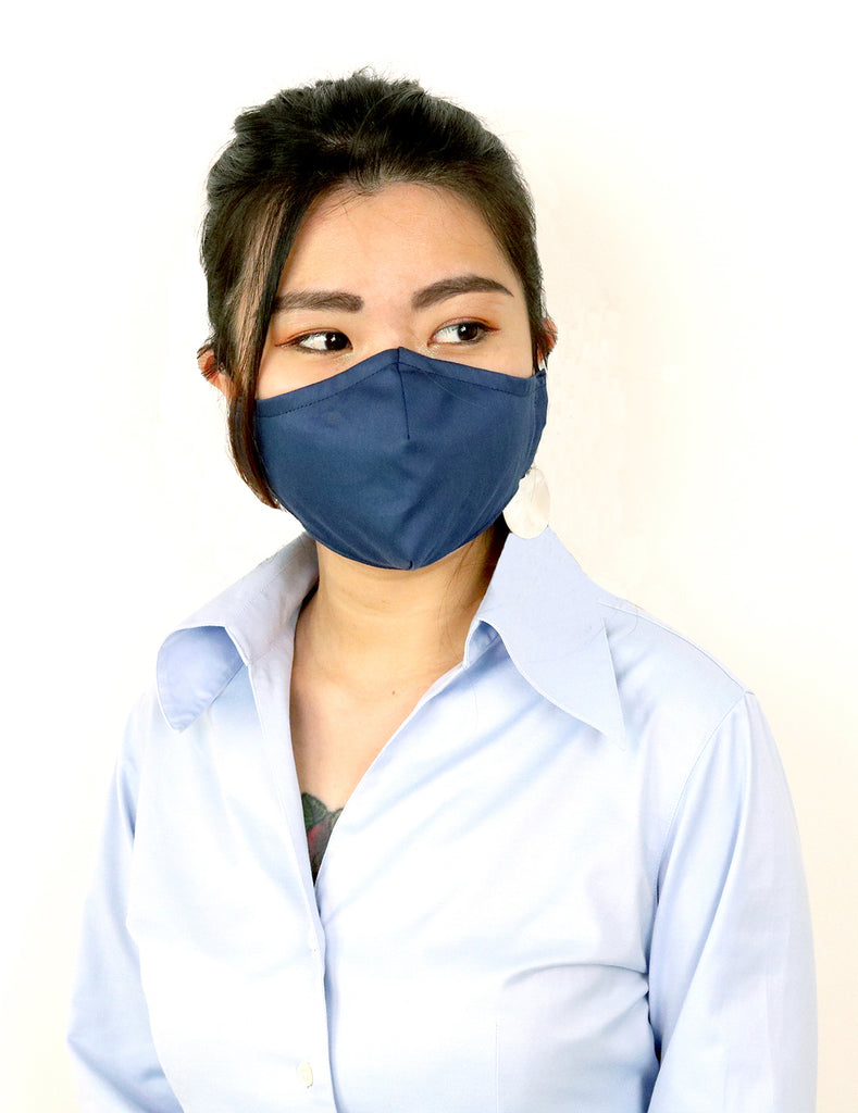 Regular Blue Mask Reusable Face Mask - Plain Navy Blue Egyptian Cotton