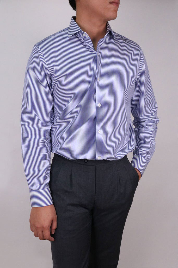 Blue-Long-Sleeves-Stripe-Shirt-Business-Shirt-Modelled
