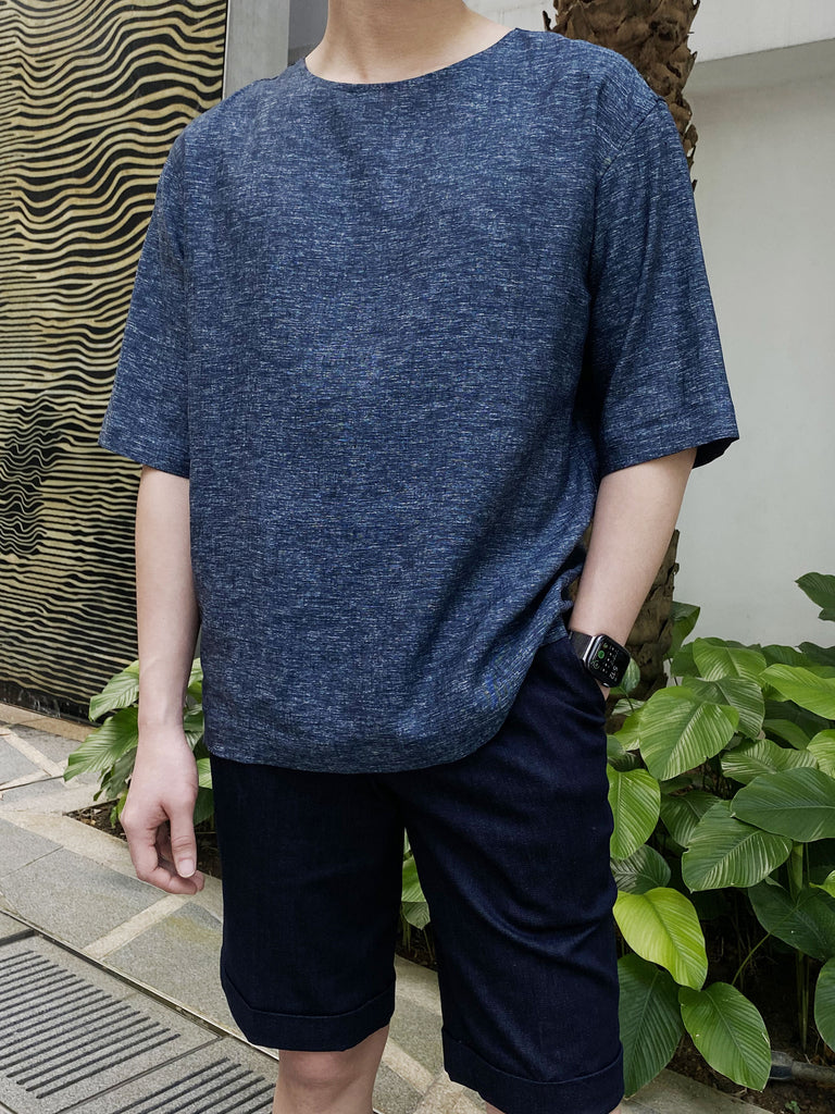 CYC-Blue-Linen-Woven-T-Shirt-Front