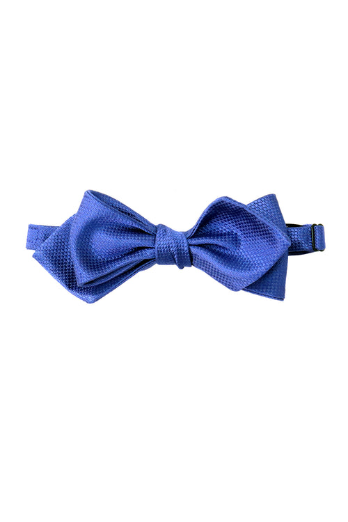 Blue Textured Pointed Bow Tie